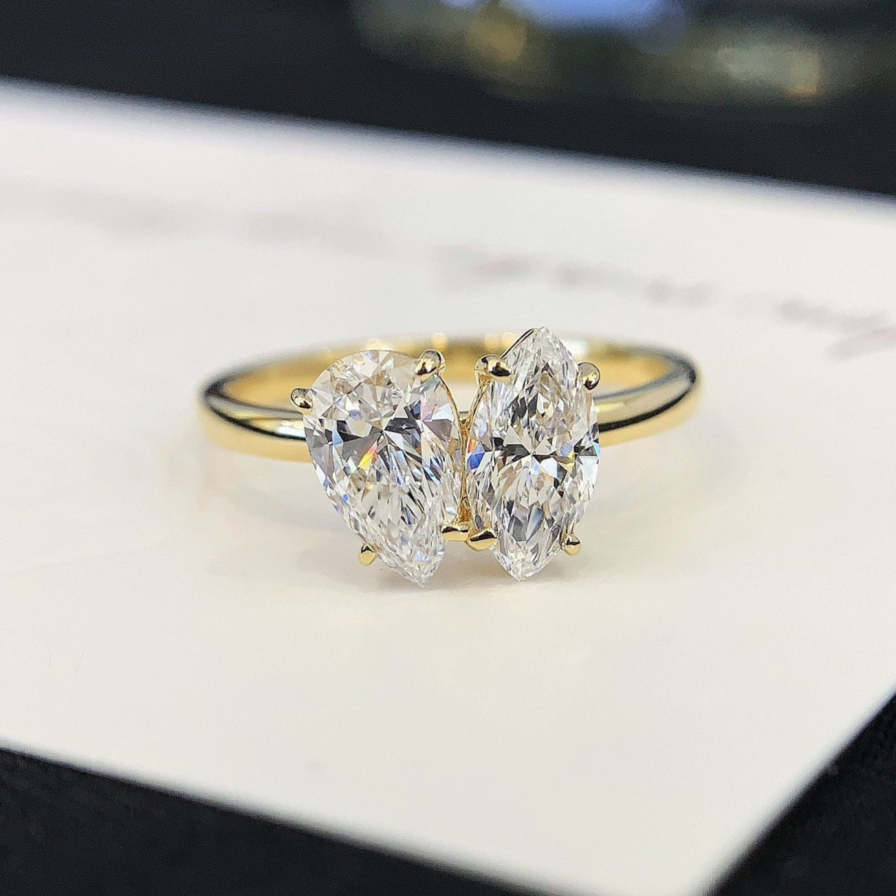 2.00ctw Marquise & Pear Toi Et Moi Ring | Lab Grown Diamond | IGI Certified | 10k 14k 18k Gold