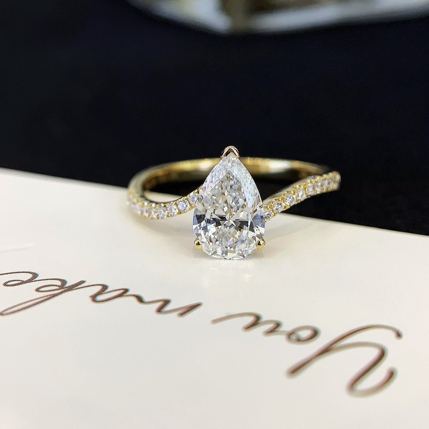 Pear 1.60tcw Lab Diamond Ring | Basket Setting | Wave Band | IGI Certified | D-E-F VVS–VS