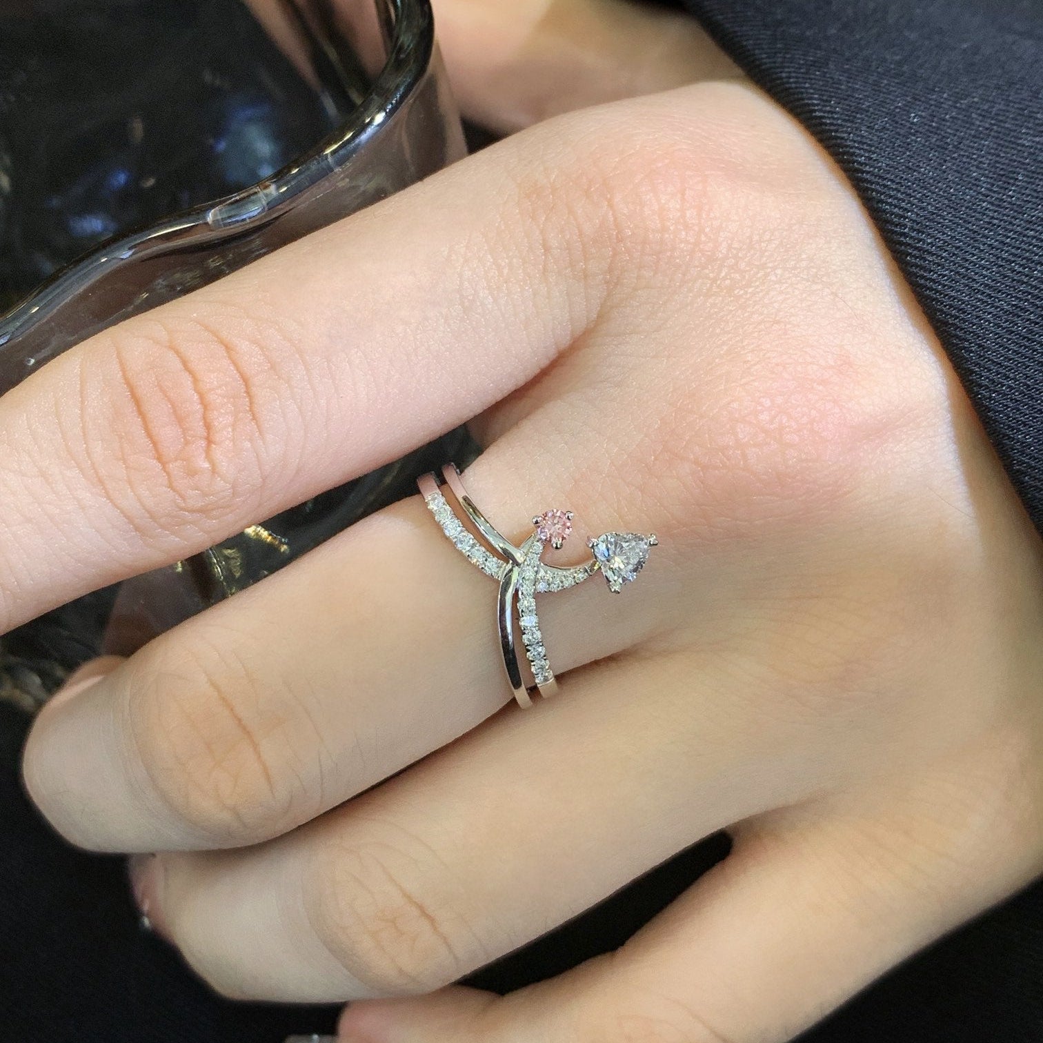 1.00tcw Heart & Fancy Round Lab Diamond Toi Et Moi Ring | Double Band | IGI Certified | White Gold