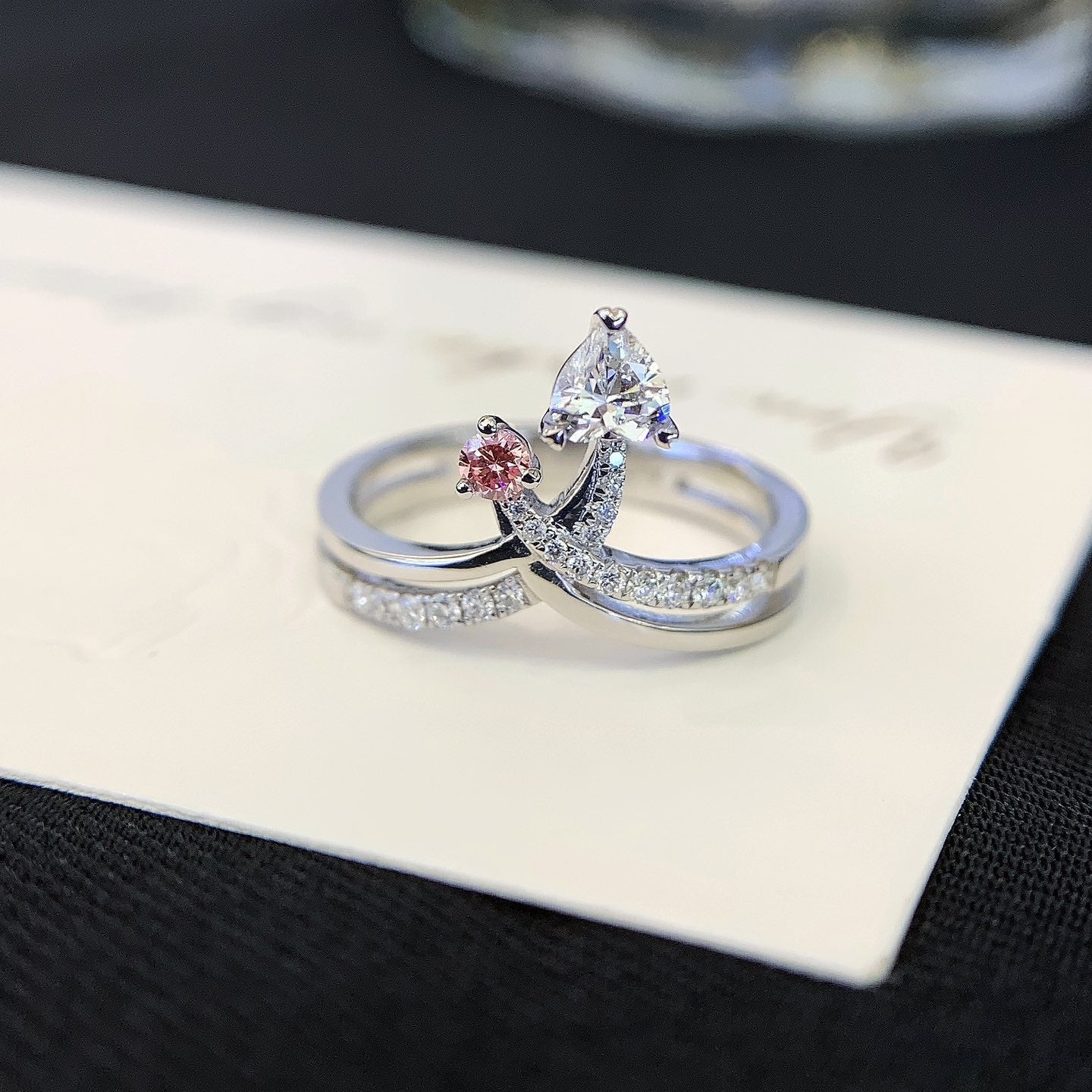 1.00tcw Heart & Fancy Round Lab Diamond Toi Et Moi Ring | Double Band | IGI Certified | White Gold