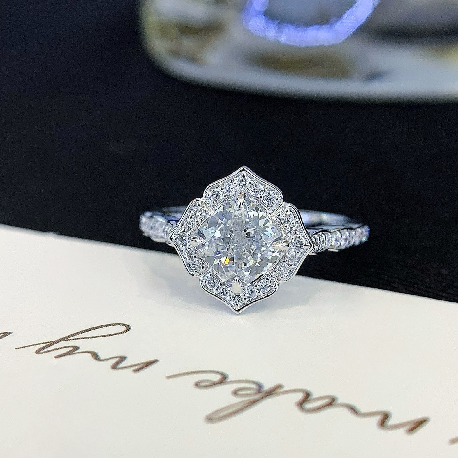 1.90tcw Cushion Lab Grown Diamond Engagement Ring | Halo Cathedral | IGI Certified | Custom Gold