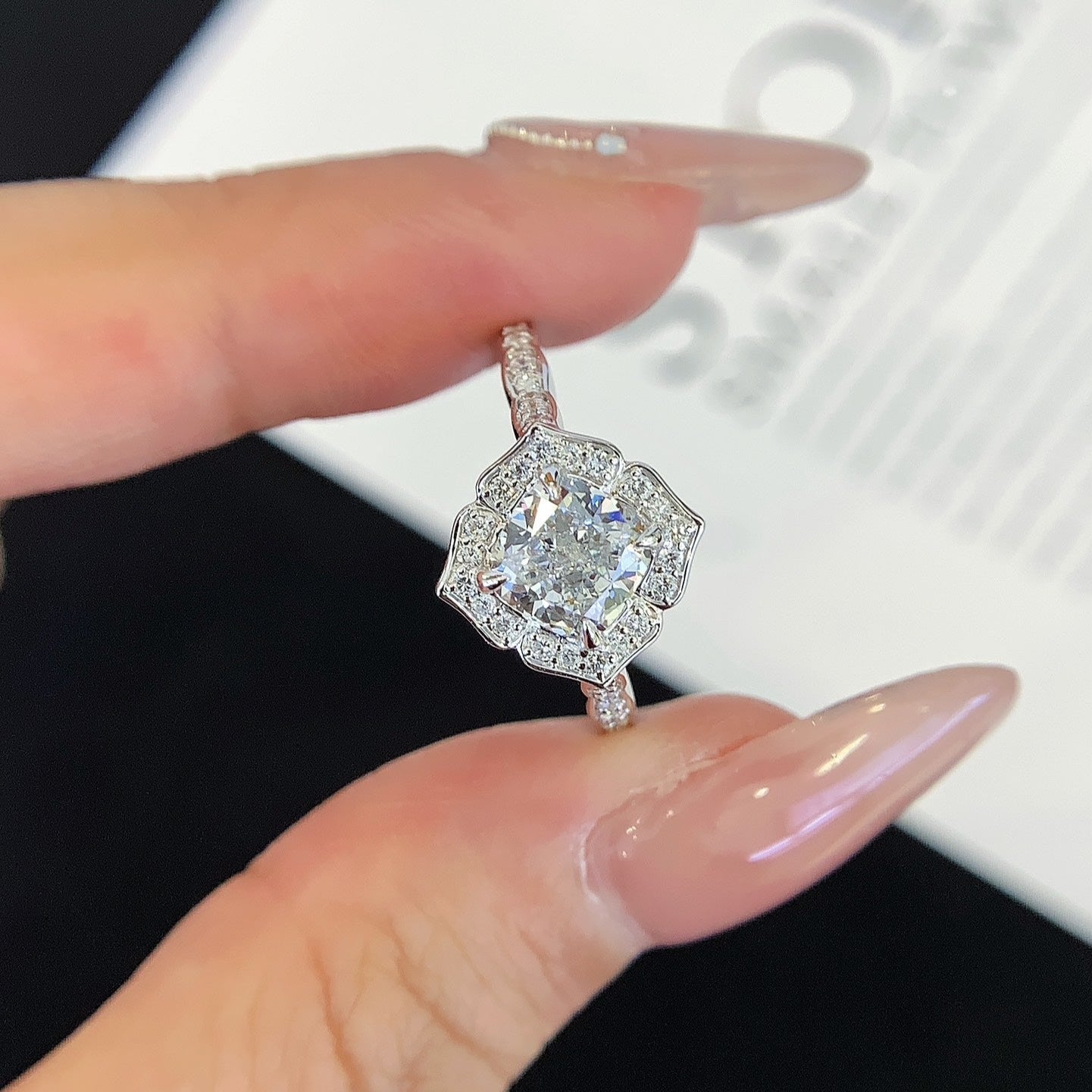 1.90tcw Cushion Lab Grown Diamond Engagement Ring | Halo Cathedral | IGI Certified | Custom Gold