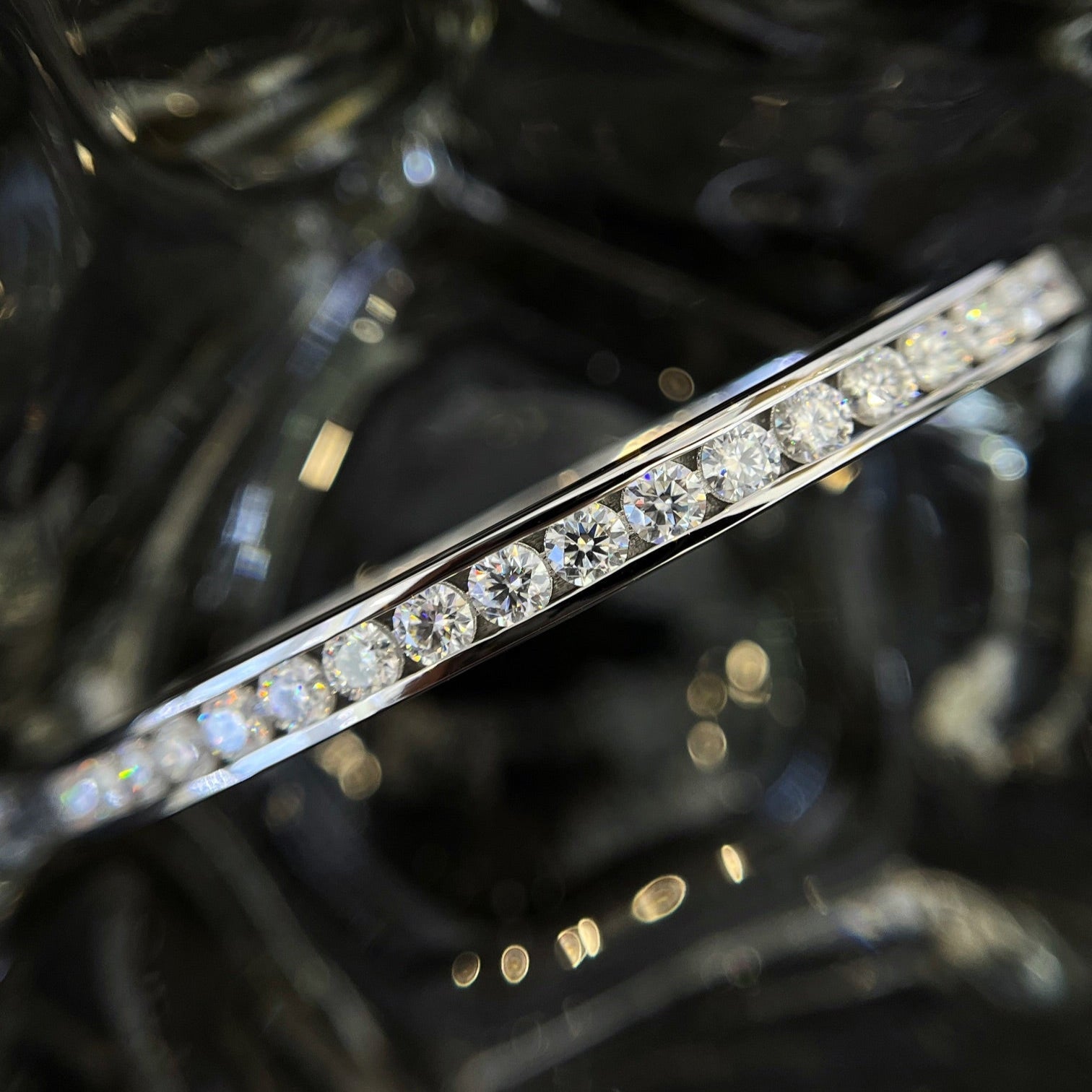 8.50tcw Round Lab Diamond Bangle Bracelet | White Gold | D-E-F VVS–VS | IGI Certified