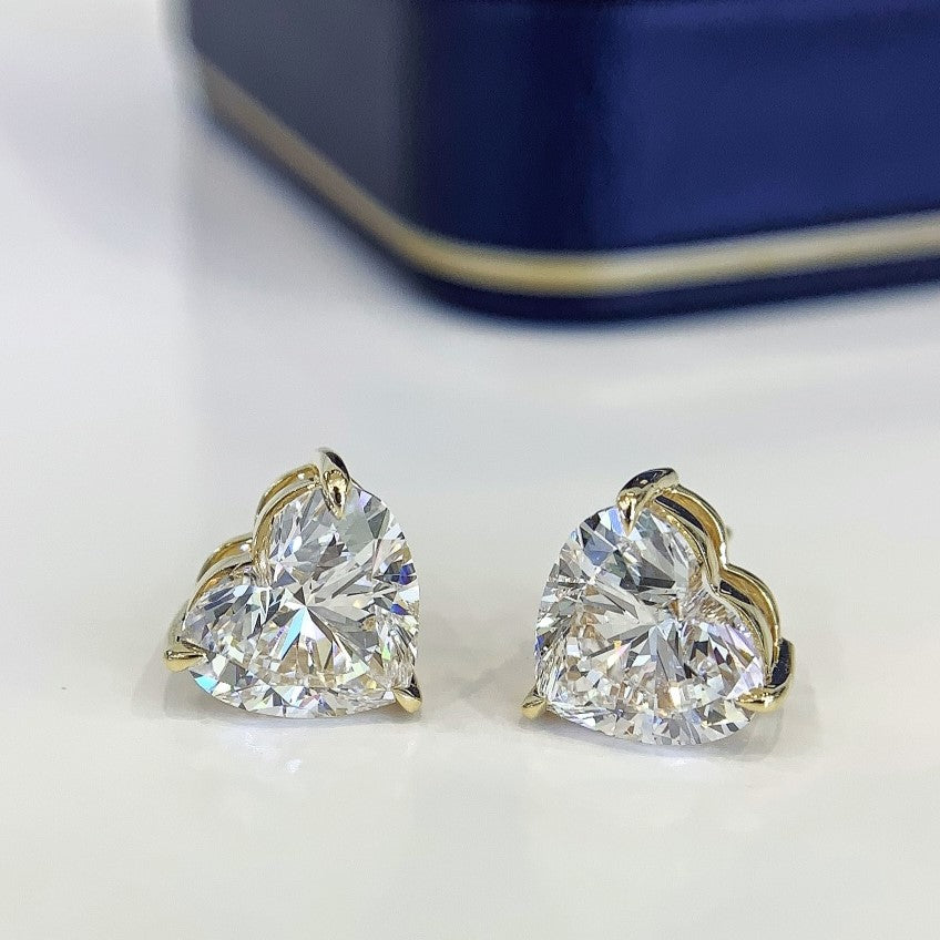 8.00tcw Lab Grown Diamond Heart Stud Earring, D-E-F Color, VVS-VS Clarity