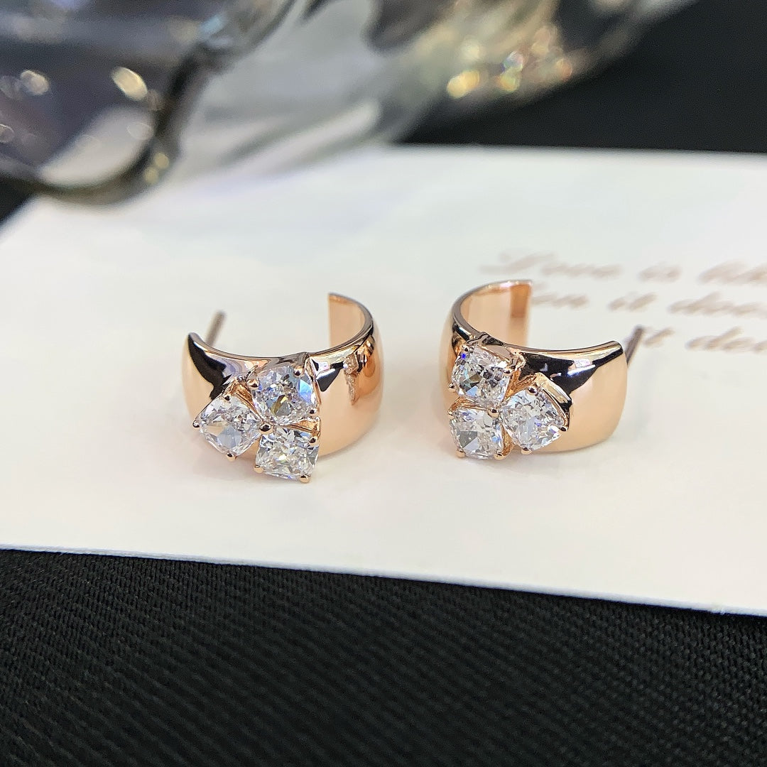 1.20tcw Lab Grown Diamond Cushion Three Stone Stud Earring, EF Color, VS Clarity