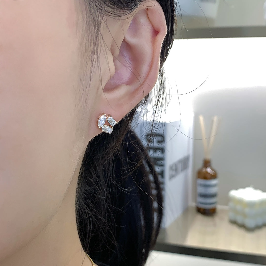 1.05tcw Lab Grown Diamond Three Stone Stud Earring, EF Color, VS Clarity