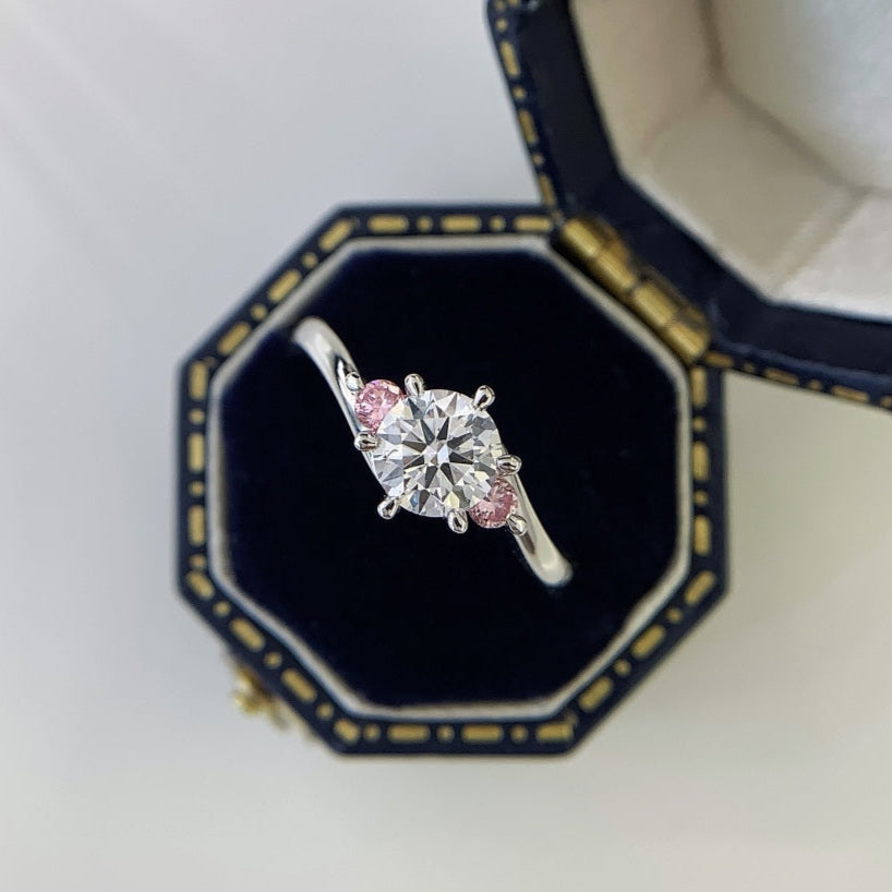 Round 1.40tcw Lab Diamond Bypass Ring | Fancy Pink Side Stones | IGI Certified | White Gold