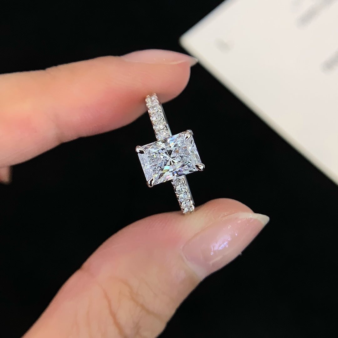 Radiant 1.70tcw Lab Diamond Solitaire Engagement Ring | Pave Band | IGI Certified