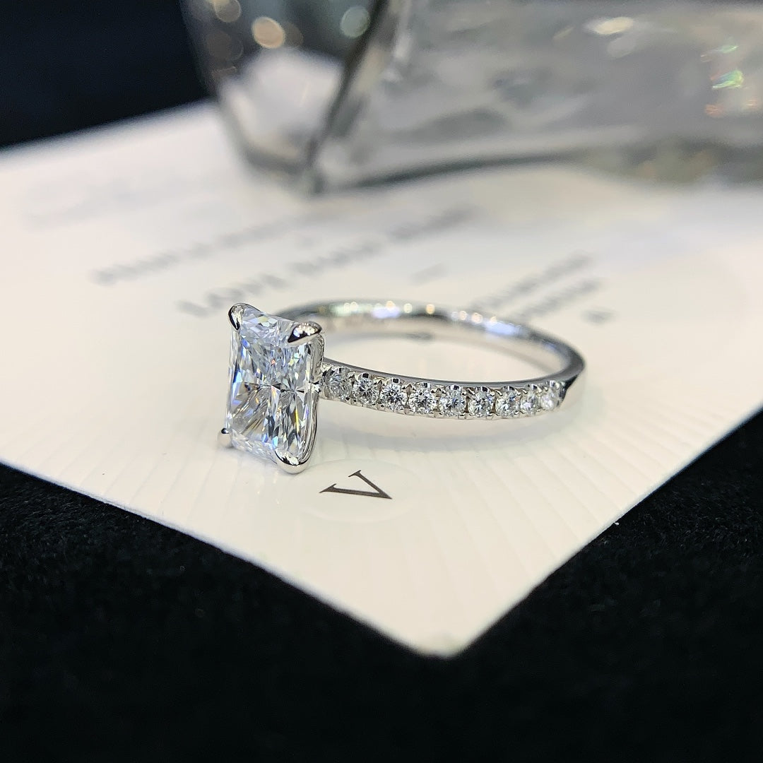 Radiant 1.70tcw Lab Diamond Solitaire Engagement Ring | Pave Band | IGI Certified