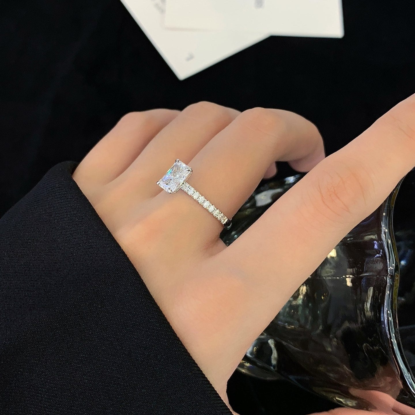 Radiant 1.70tcw Lab Diamond Solitaire Engagement Ring | Pave Band | IGI Certified