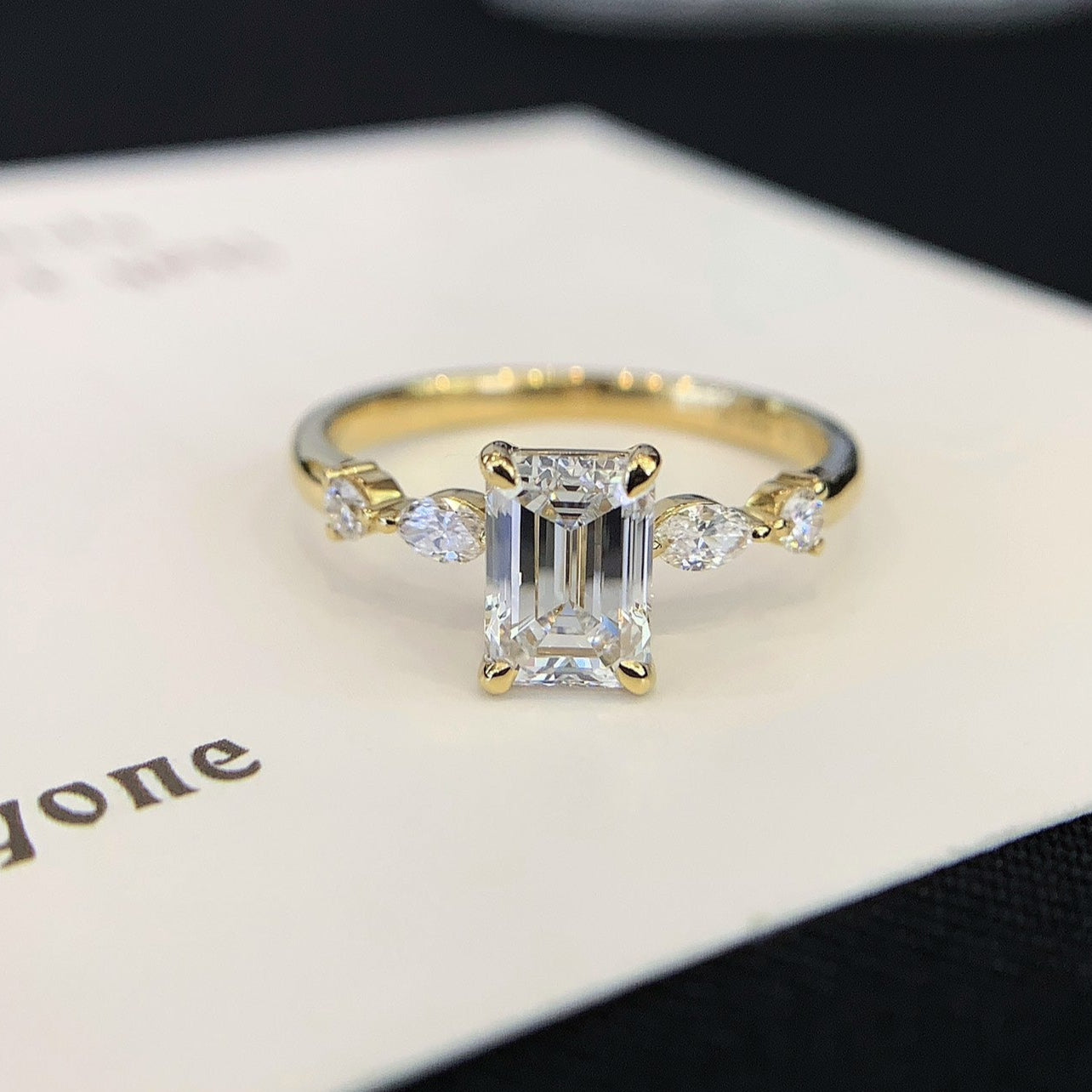 Emerald 2.20tcw Lab Diamond Engagement Ring | Marquise & Round Sides | IGI Certified