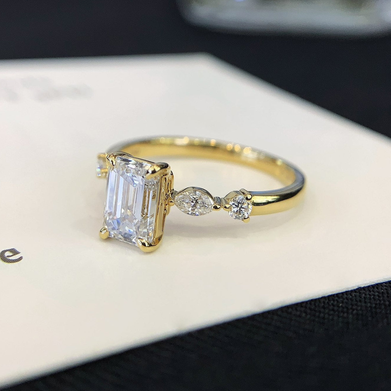 Emerald 2.20tcw Lab Diamond Engagement Ring | Marquise & Round Sides | IGI Certified