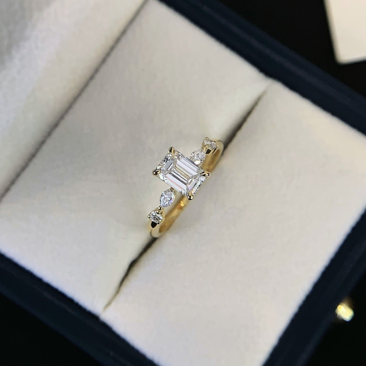 Emerald 2.20tcw Lab Diamond Engagement Ring | Marquise & Round Sides | IGI Certified