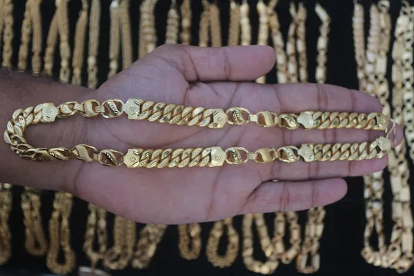 Premium Lotus with Mix cut Pokel Brass Material Micro Gold Chain For Men