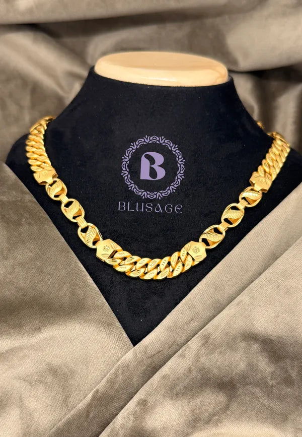 Premium Lotus with Mix cut Pokel Brass Material Micro Gold Chain For Men