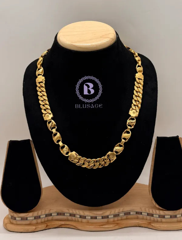 Premium Lotus with Mix cut Pokel Brass Material Micro Gold Chain For Men