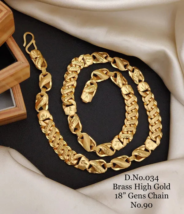 Premium Lotus with Mix cut Pokel Brass Material Micro Gold Chain For Men