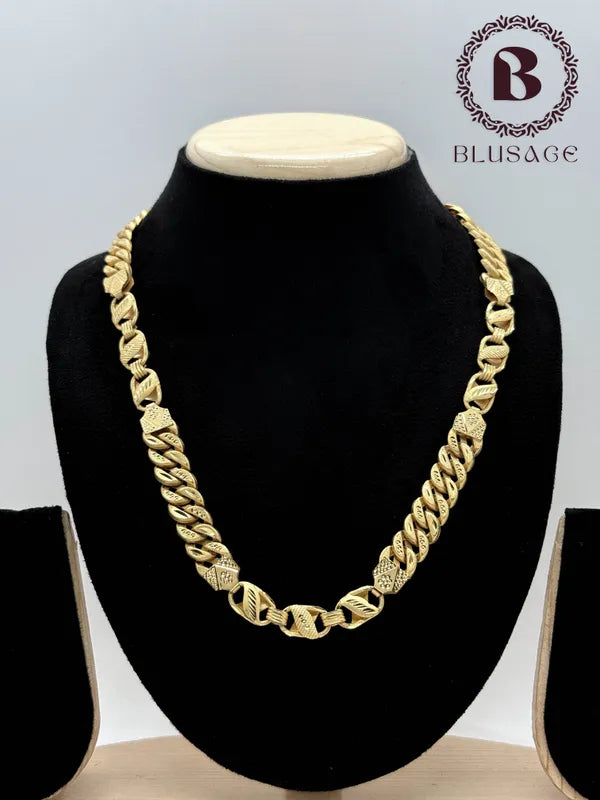 Premium Lotus with Mix cut Pokel Brass Material Micro Gold Chain For Men