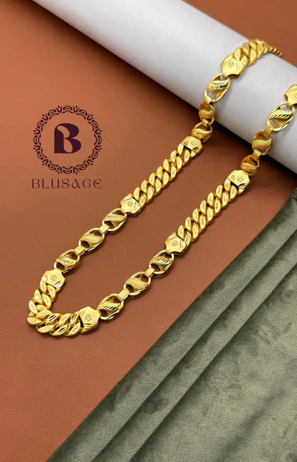 Premium Lotus with Mix cut Pokel Brass Material Micro Gold Chain For Men