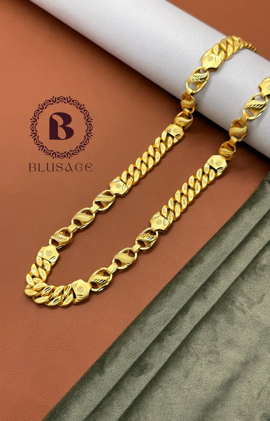 Premium Lotus with Mix cut Pokel Brass Material Micro Gold Chain For Men