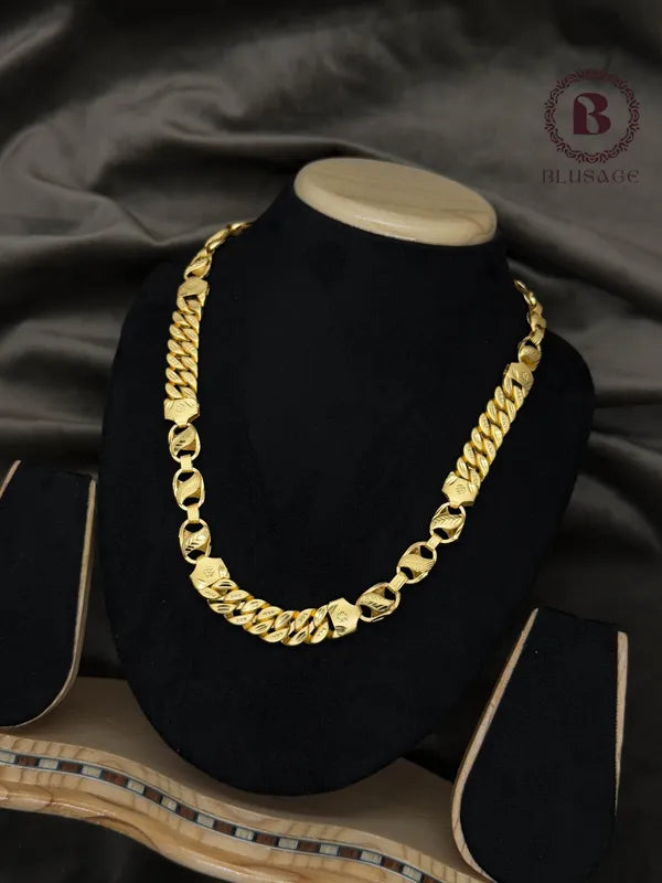 Premium Lotus with Mix cut Pokel Brass Material Micro Gold Chain For Men