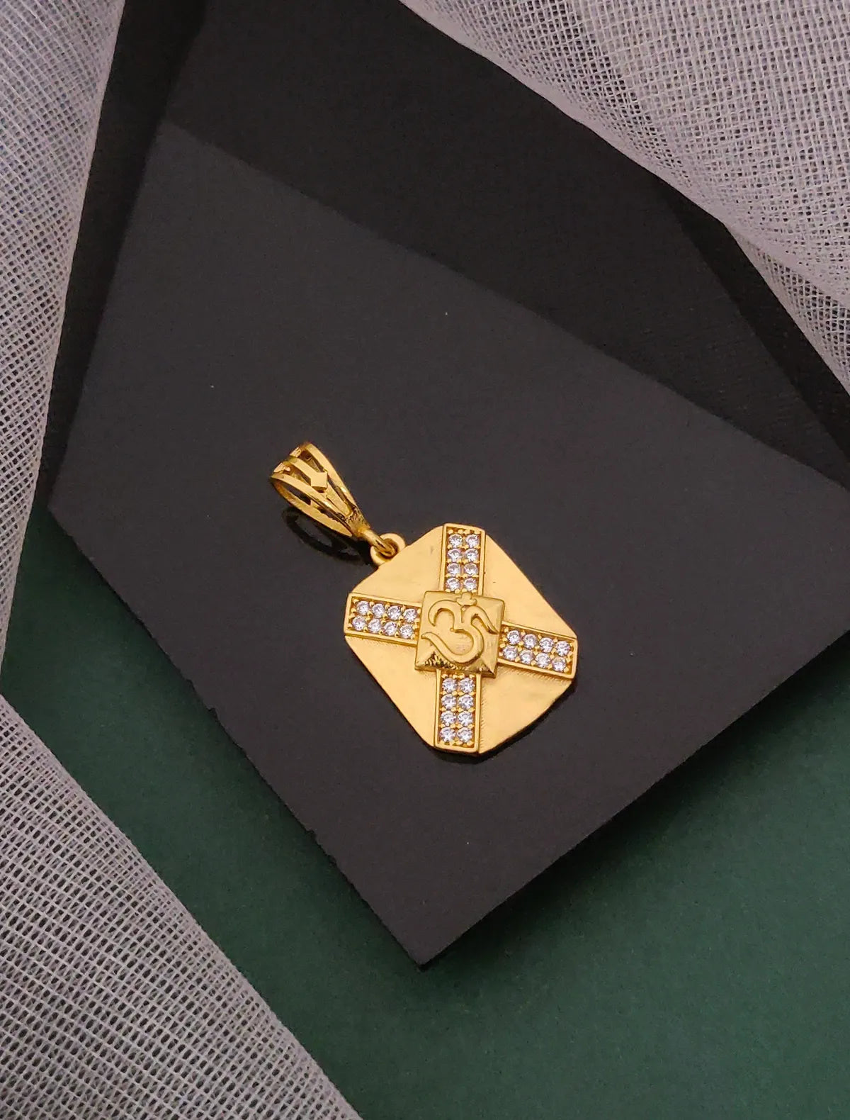 Diamond Cross square Om pendant