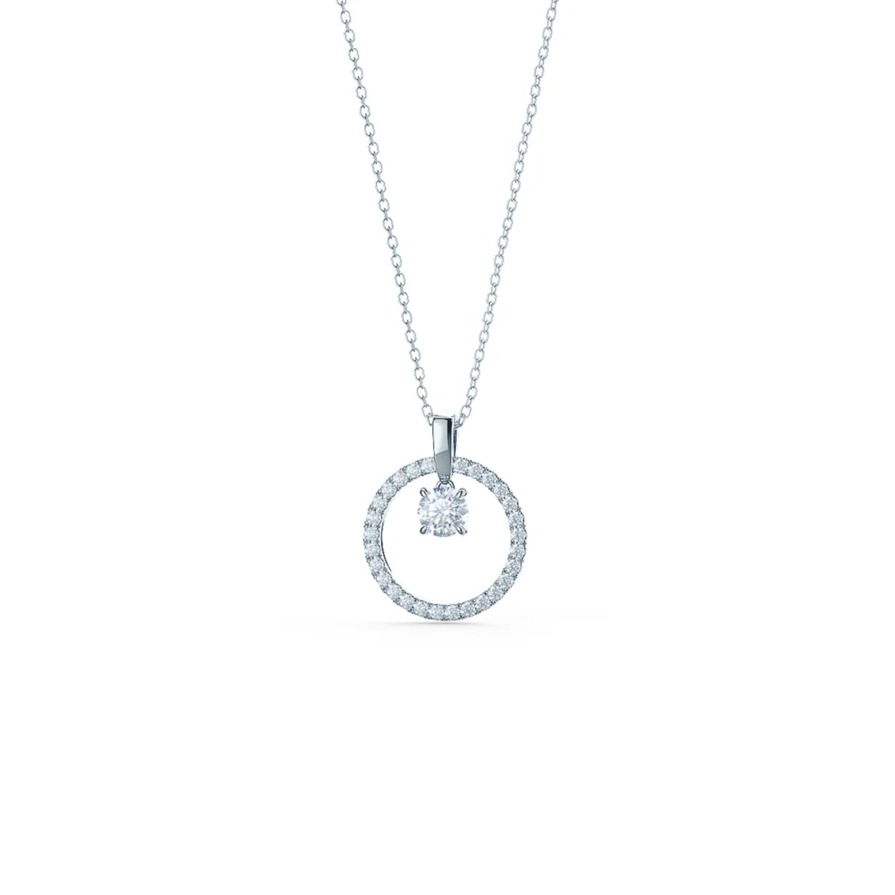 Round Lab Grown Diamond Floating Karma Necklace, EF Color, VS Clarity, IGI Certified Pendant With Chain