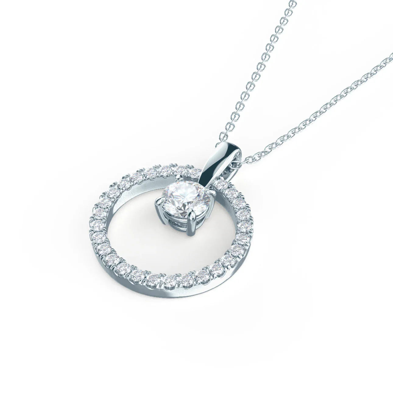 Round Lab Grown Diamond Floating Karma Necklace, EF Color, VS Clarity, IGI Certified Pendant With Chain