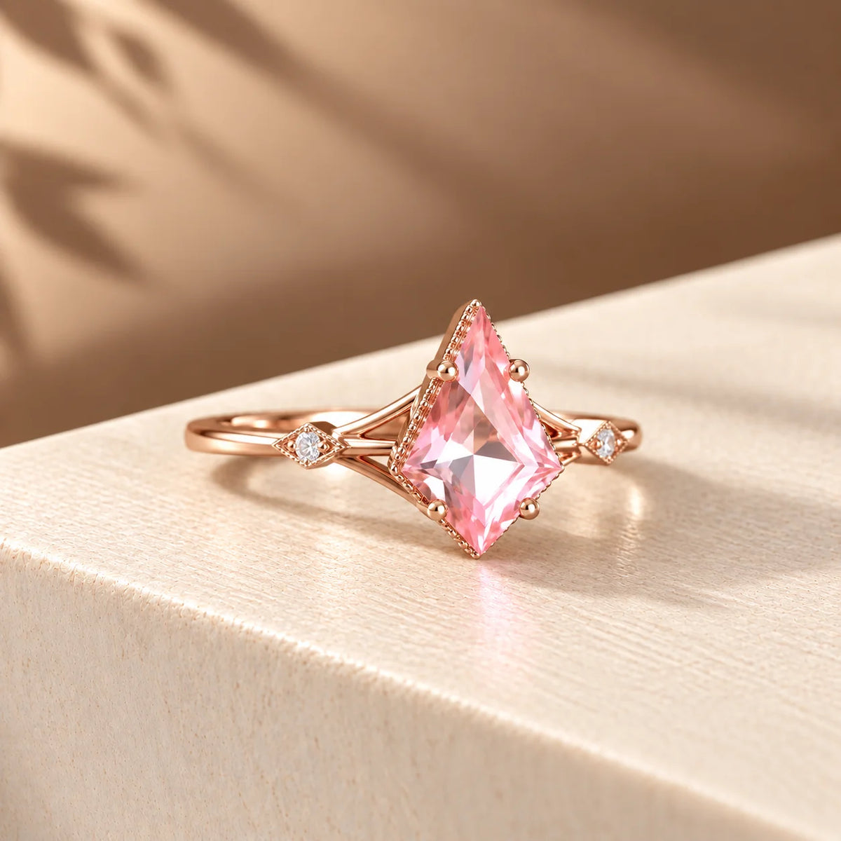 Common :: Pink VVS VS Kite Cut Lab Grown Diamond Engagement Ring