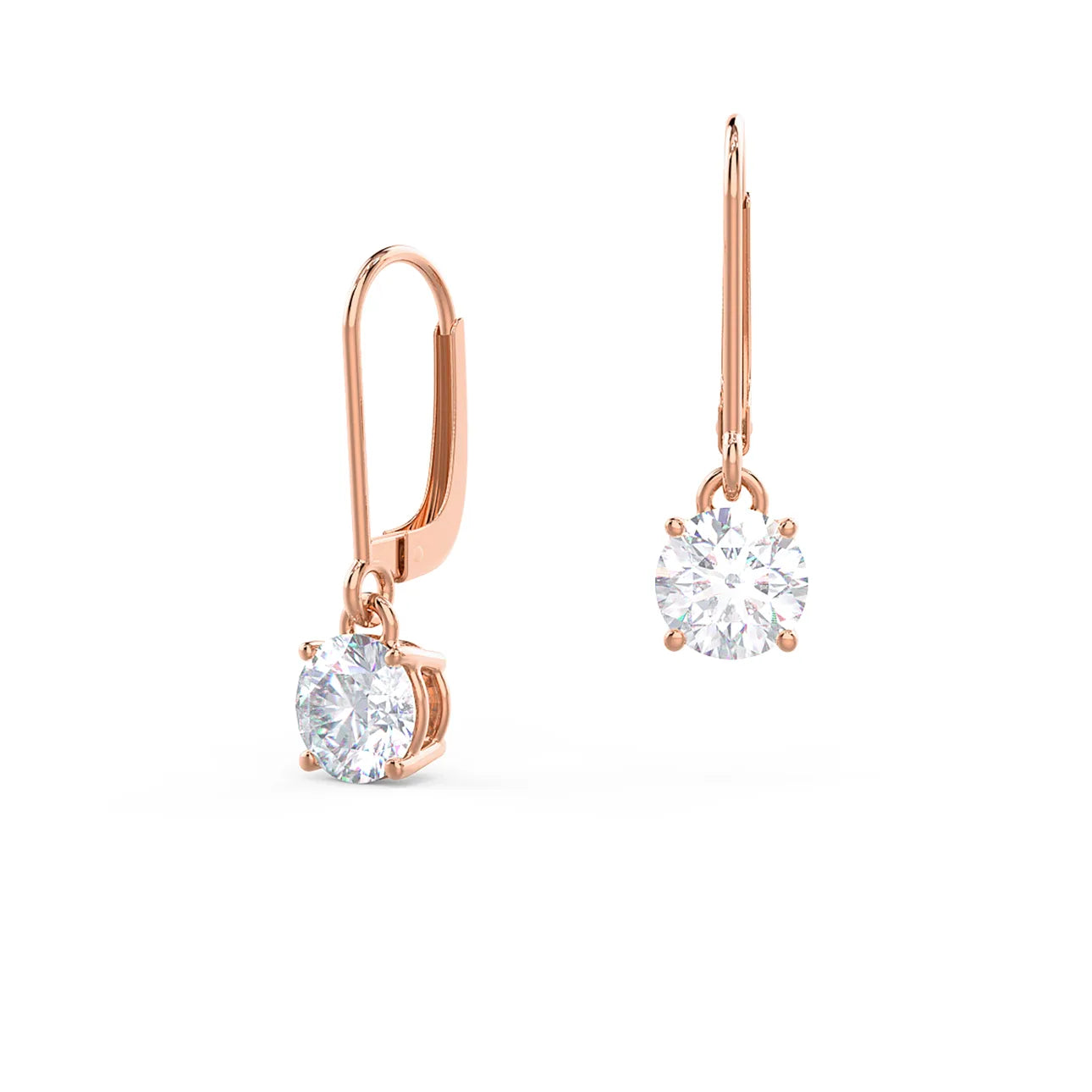 Round Lab Grown Diamond Four Prong Drop Earrings, EF Color, VS Clarity, IGI Certified