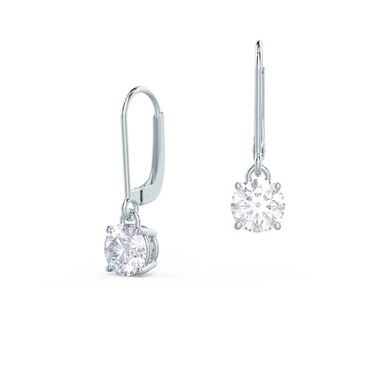Round Lab Grown Diamond Four Prong Drop Earrings, EF Color, VS Clarity, IGI Certified