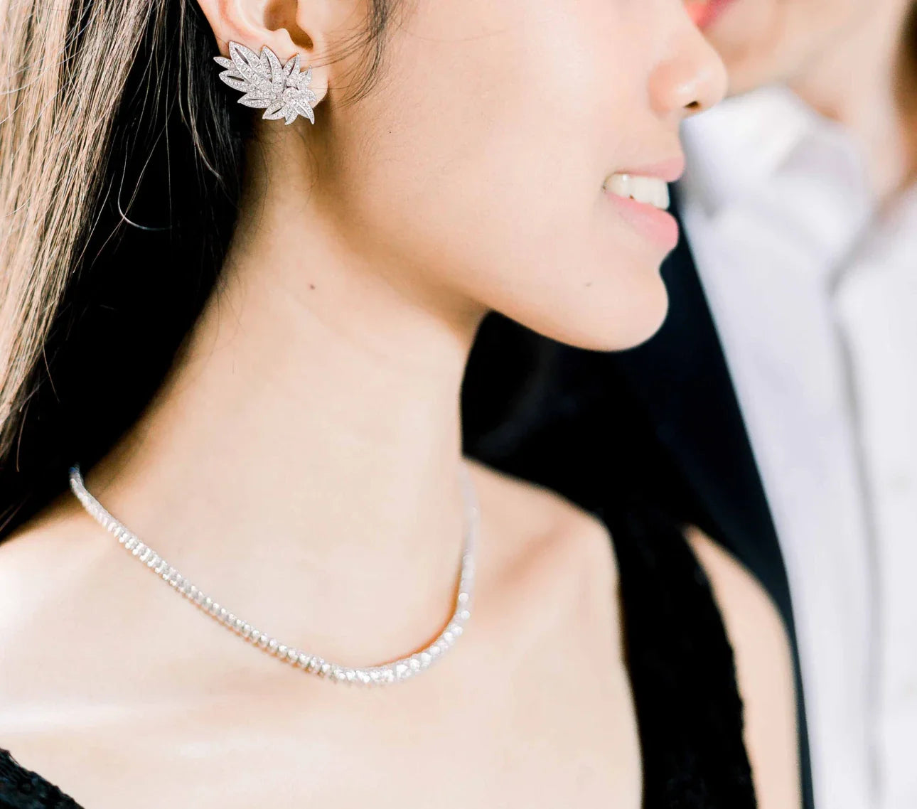 Round Lab Grown Dimaond Feather Earring Jackets, EF Color, VS Clarity, IGI Certified