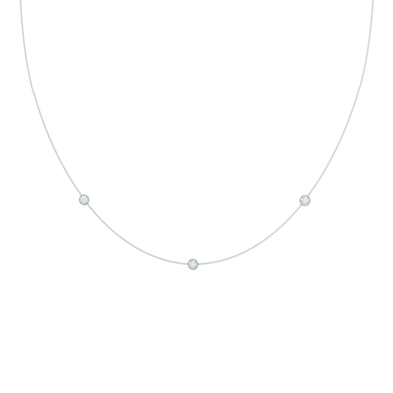 Round Lab Grown Diamond Triple Diamond Bezel Floating Cosmopolitan Necklace, EF Color, VS Clarity, IGI Certified