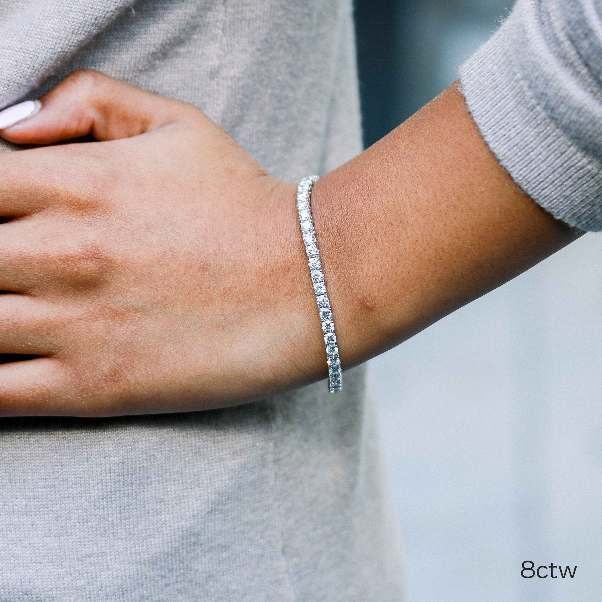 Round Lab Grown Diamond Four Prong Tennis Bracelet , EF Color, VS Clarity, IGI Certificate