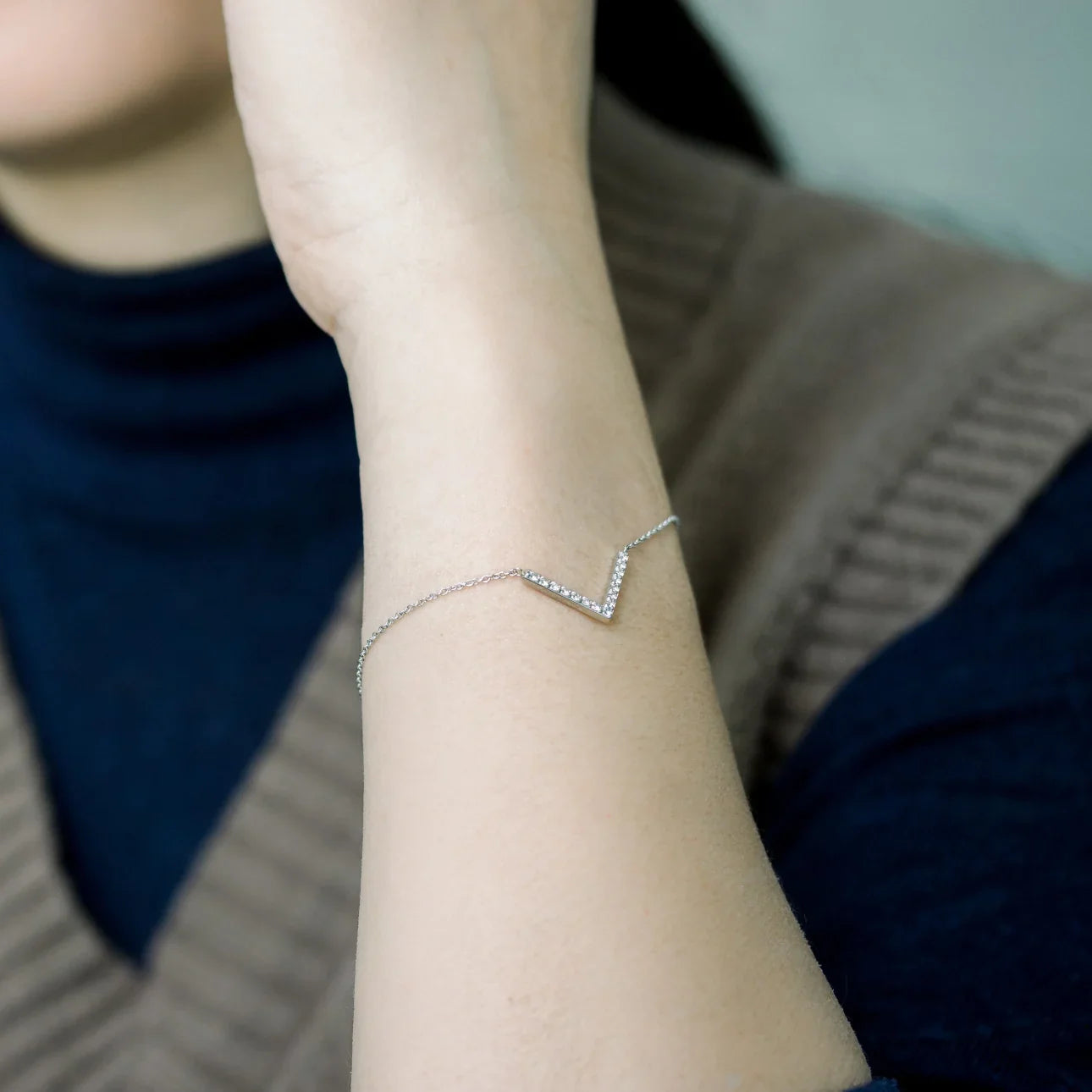 0.24tcw Round Lab Grown Diamond V Bracelet | IGI Certified EF VS | Minimal Gold Bracelet