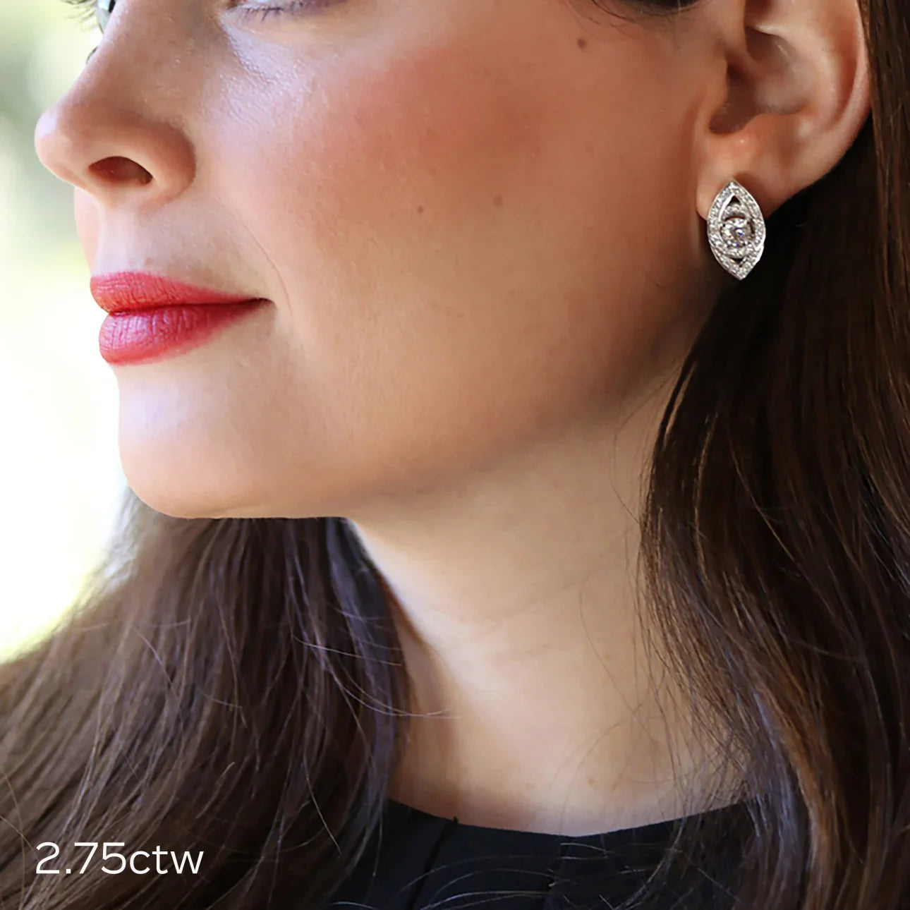 Round Lab Grown Diamond Marquise Shape Eye Stud Earrings, EF Color, VS Clarity, IGI Certified