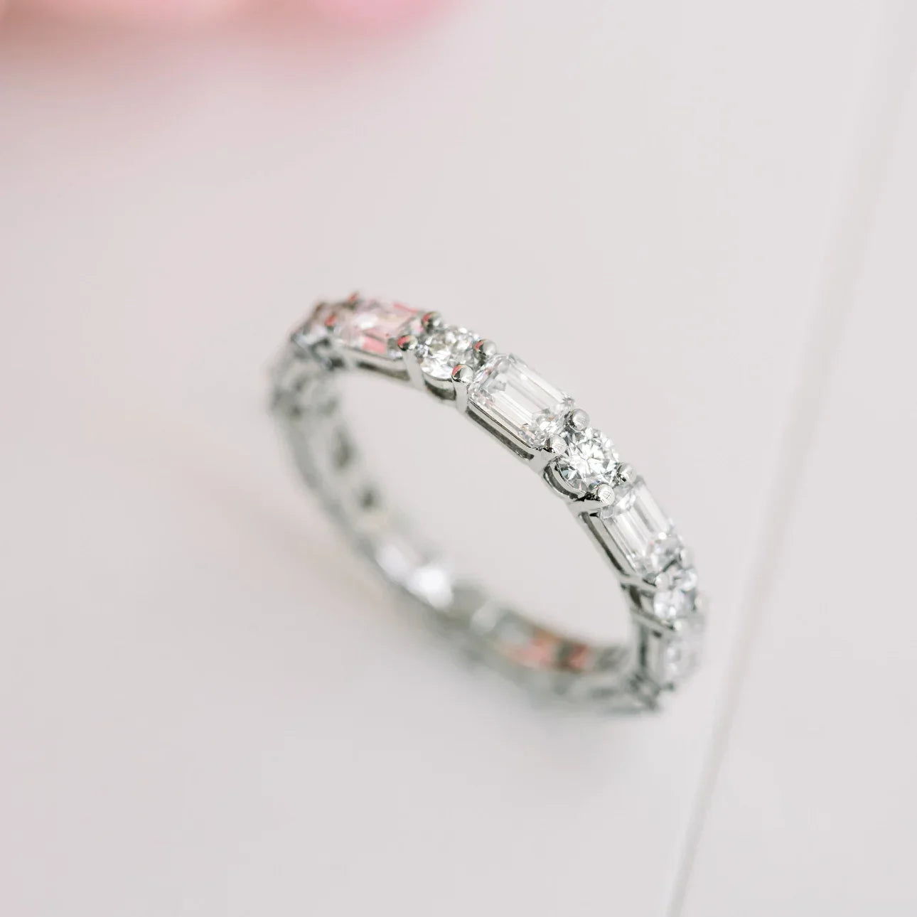 Emerald And Round Lab Grown Diamond East - West Eternity Band, EF Color, VS Clarity, IGI Certified Ring