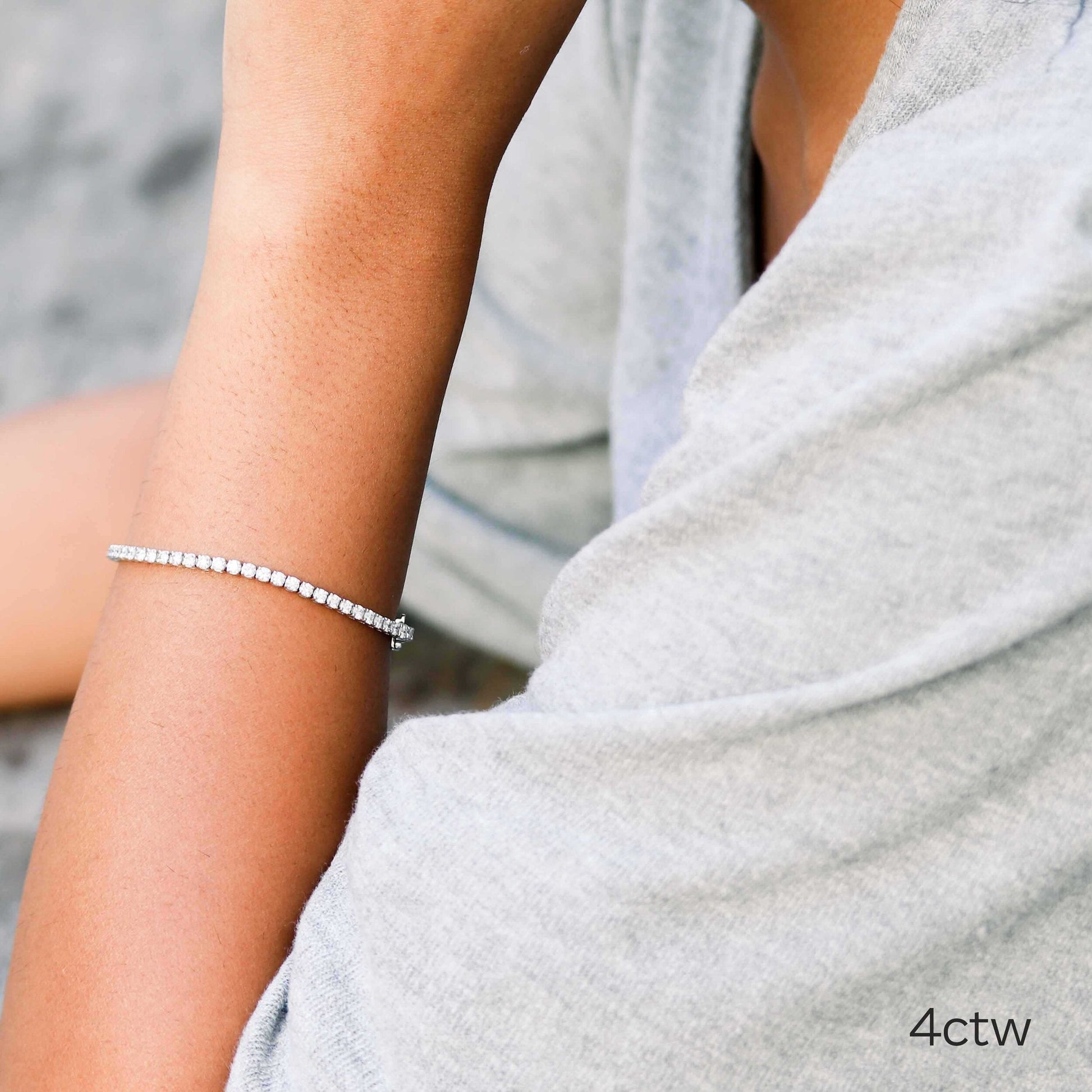 Round Lab Grown Diamond Four Prong Tennis Bracelet , EF Color, VS Clarity, IGI Certificate