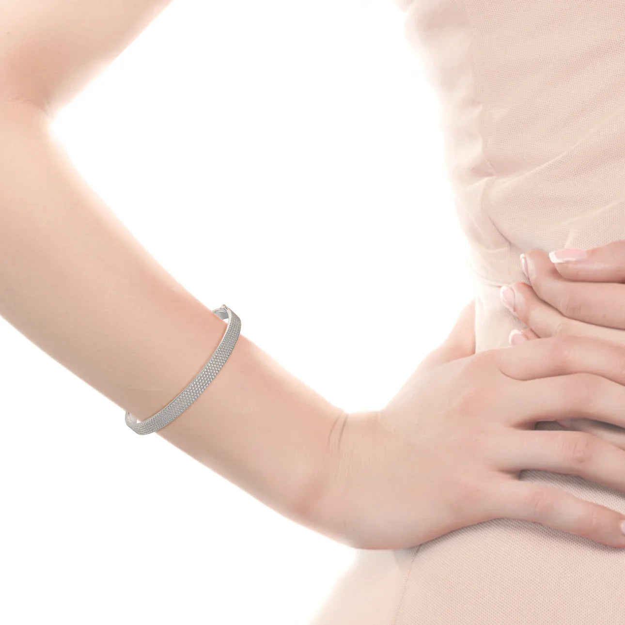 Round Lab Grown Diamond Pave Bangle, EF Color, VS Clarity, IGI Certificate