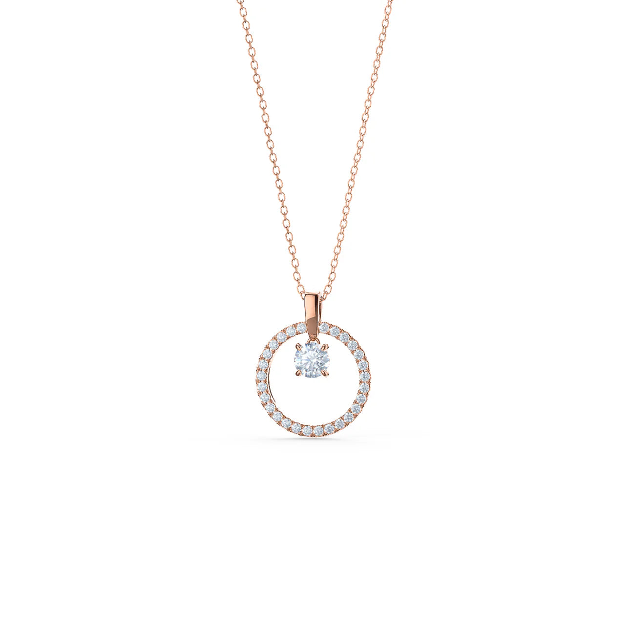 Round Lab Grown Diamond Floating Karma Necklace, EF Color, VS Clarity, IGI Certified Pendant With Chain