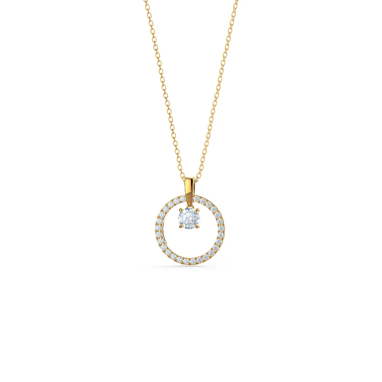 Round Lab Grown Diamond Floating Karma Necklace, EF Color, VS Clarity, IGI Certified Pendant With Chain