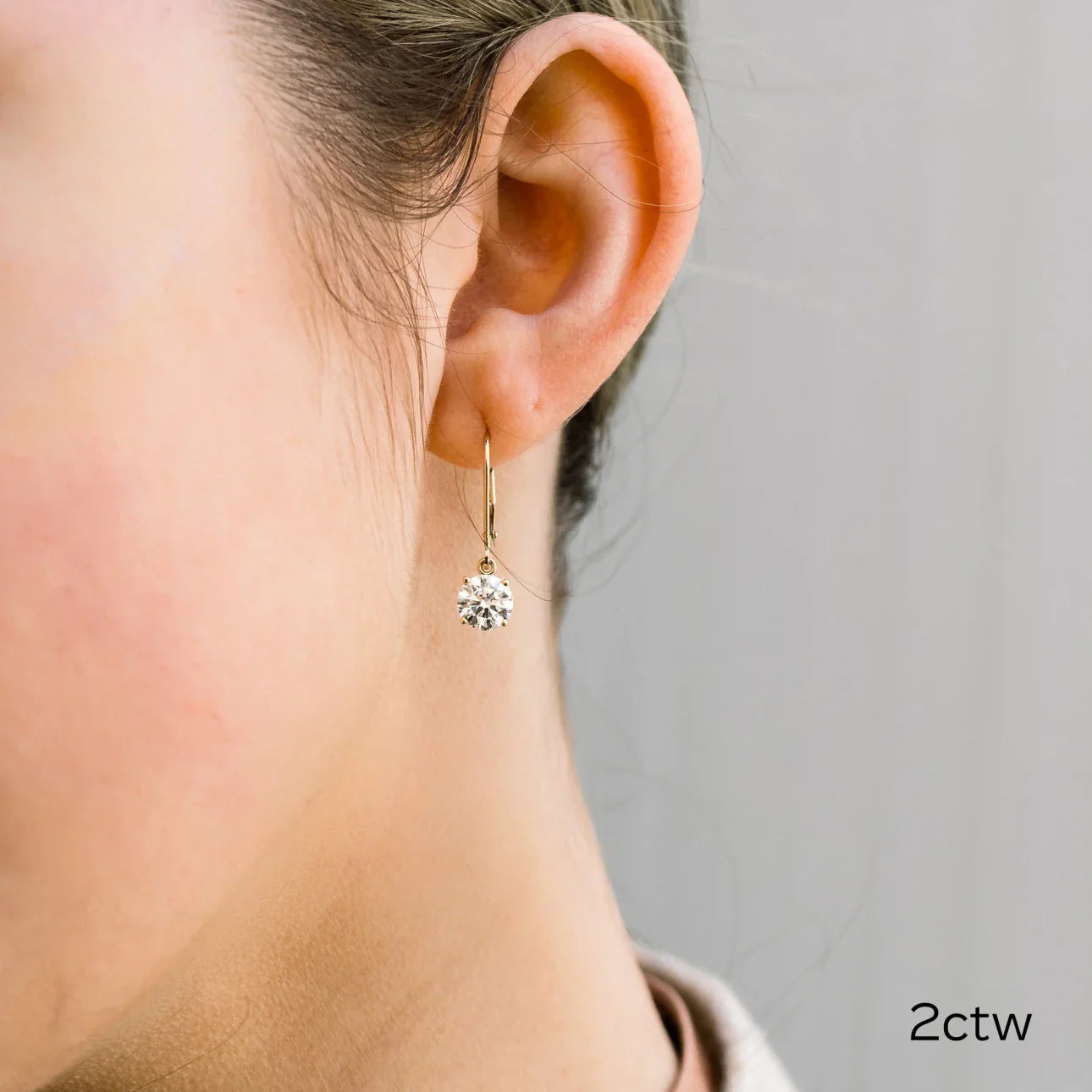 Round Lab Grown Diamond Four Prong Drop Earrings, EF Color, VS Clarity, IGI Certified