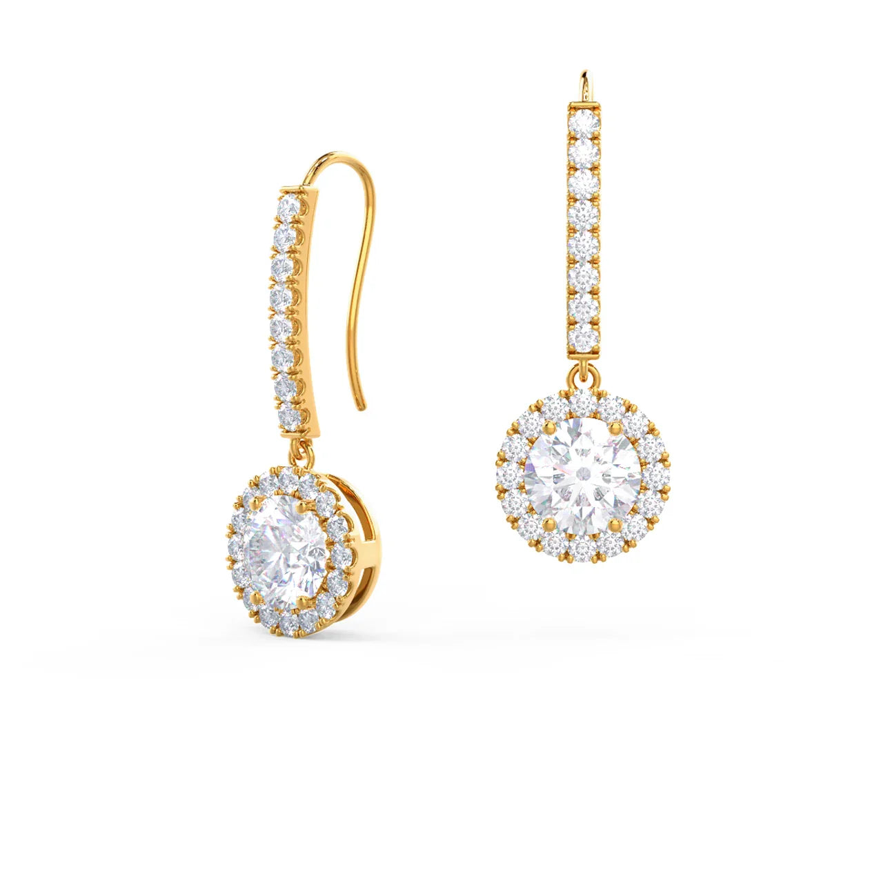 Round Lab Grown Diamond Heavenly Single Halo Drop Earrings, EF Color, VS Clarity, IGI Certified