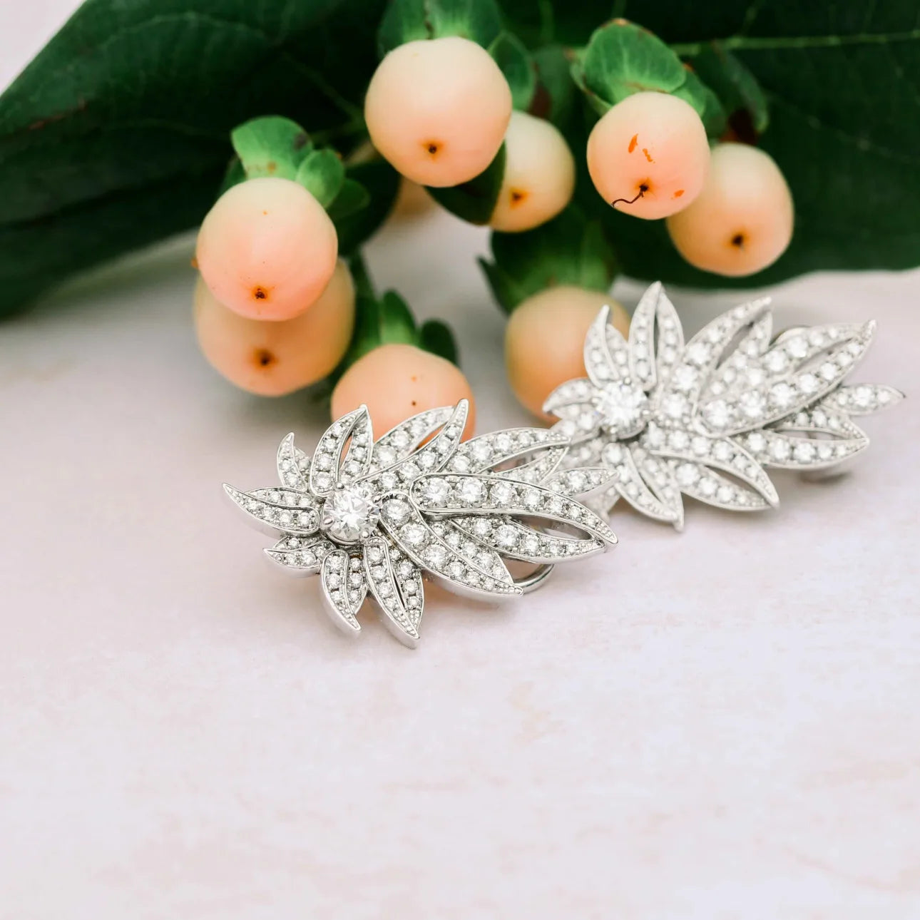 Round Lab Grown Dimaond Feather Earring Jackets, EF Color, VS Clarity, IGI Certified