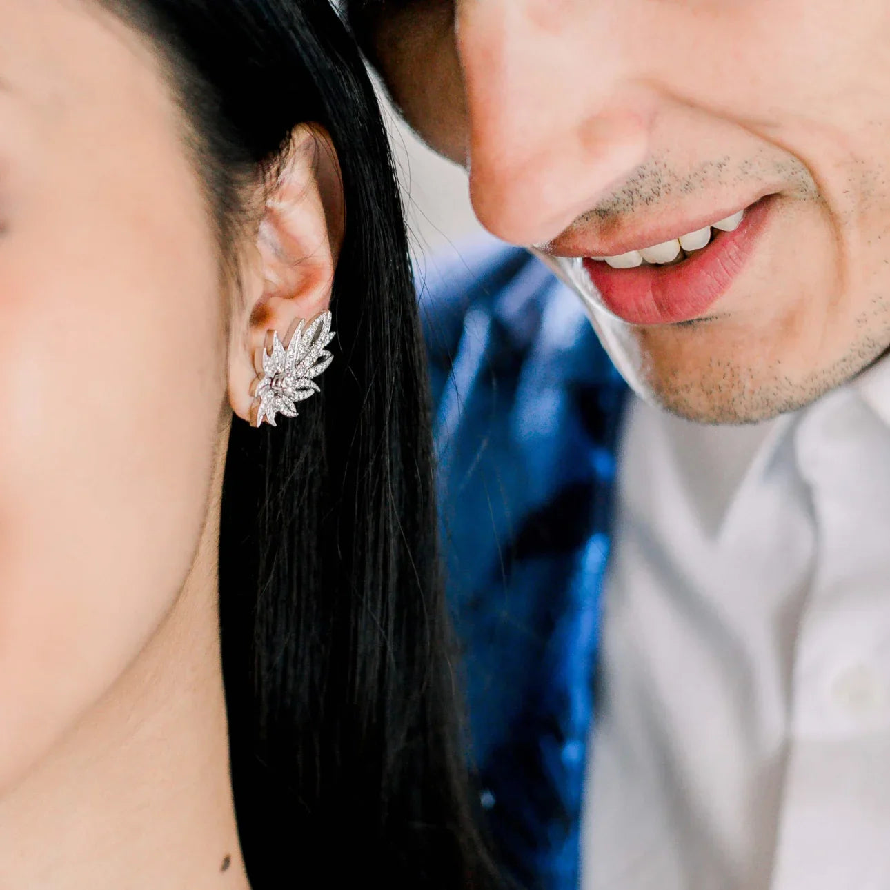 Round Lab Grown Dimaond Feather Earring Jackets, EF Color, VS Clarity, IGI Certified