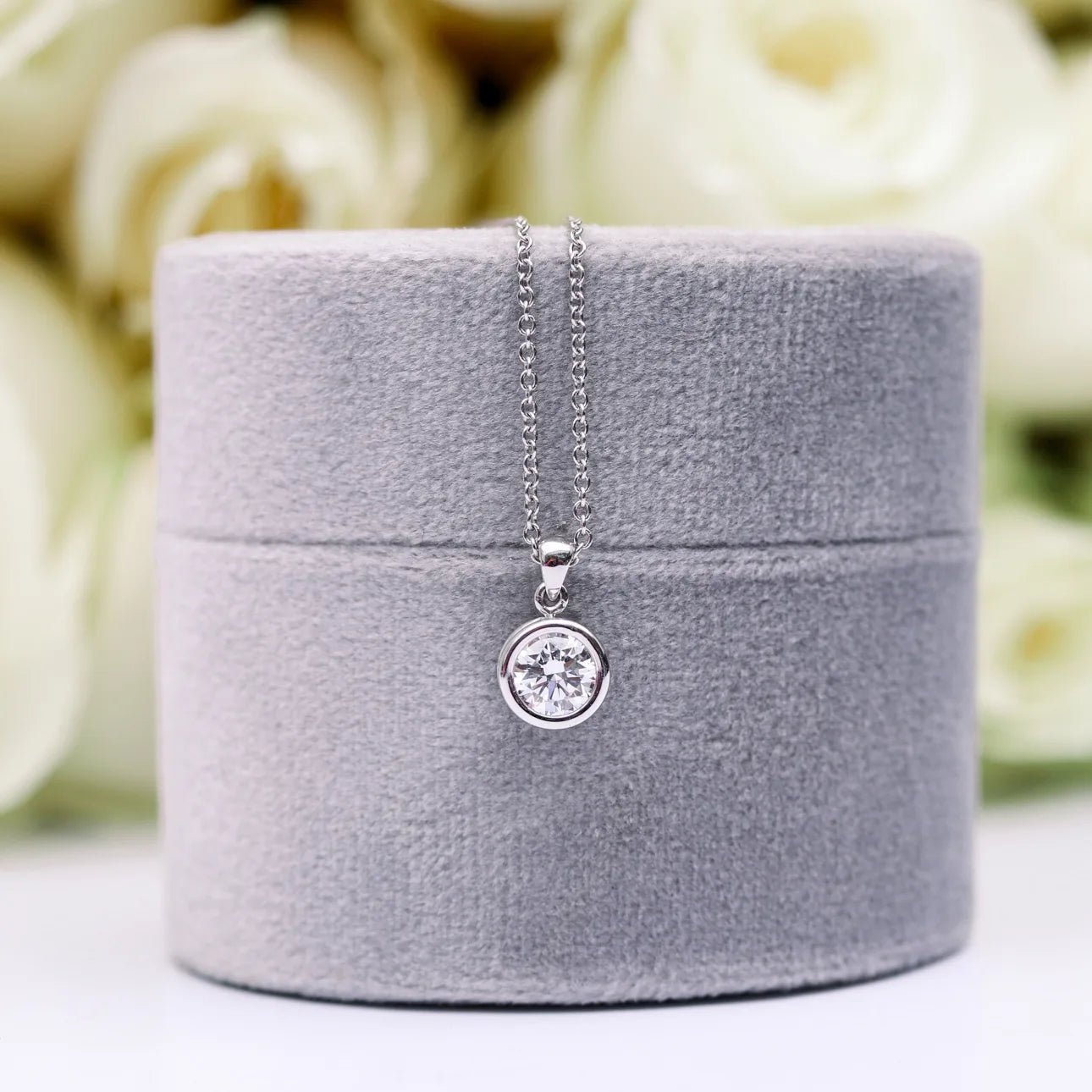 Round Lab Grown Diamond Single Bezel Set Cosmopolitan Necklace, EF Color, VS Clarity, IGI Certified