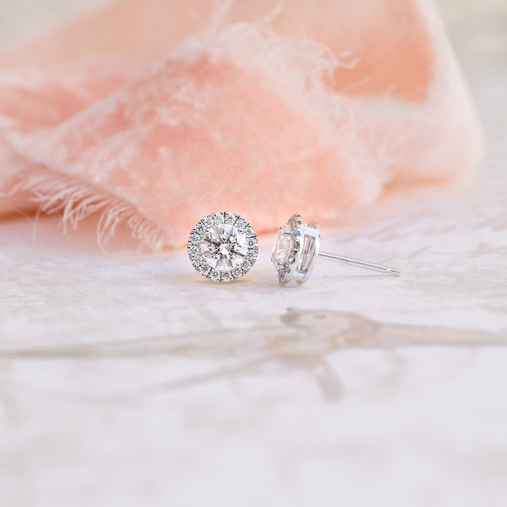 Heavenly single halo Round Lab grown Diamond Stud Earrings, EF Color, VS Clarity, IGI Certified