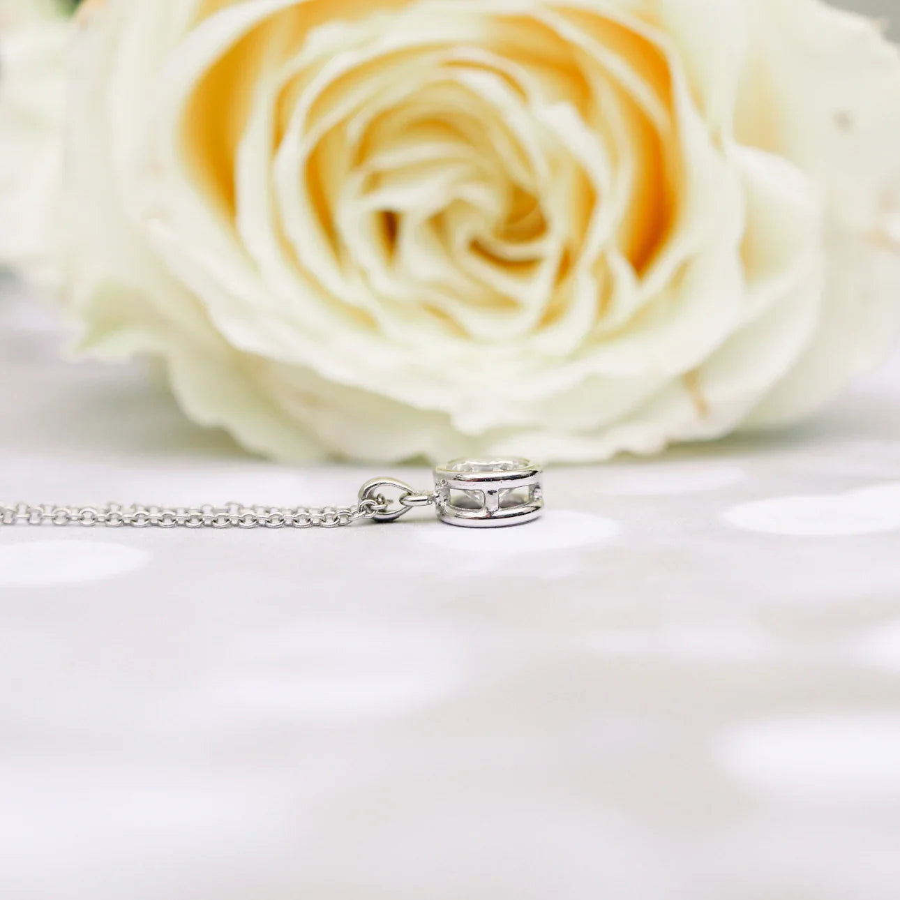 Round Lab Grown Diamond Single Bezel Set Cosmopolitan Necklace, EF Color, VS Clarity, IGI Certified