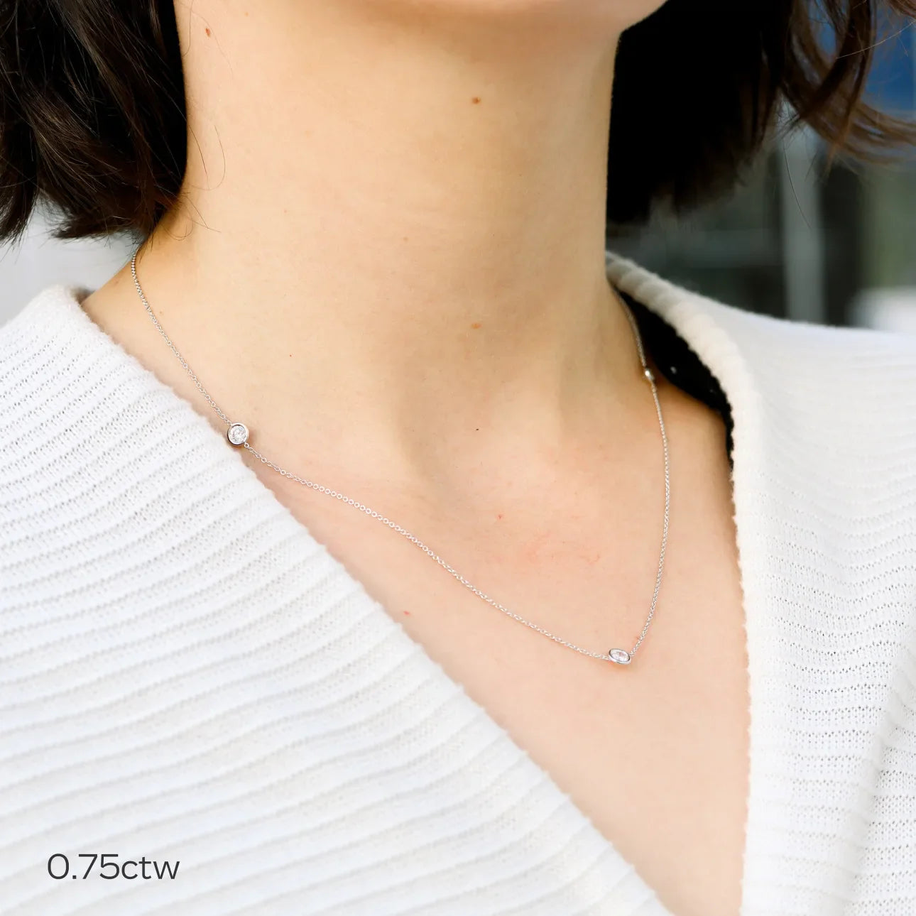 Round Lab Grown Diamond Triple Diamond Bezel Floating Cosmopolitan Necklace, EF Color, VS Clarity, IGI Certified