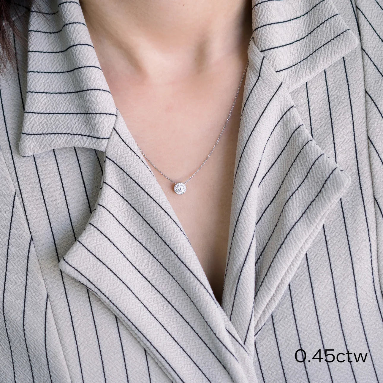 Round Lab Grown Diamond Single Halo Pendant, EF Color, VS Clarity, IGI Certified